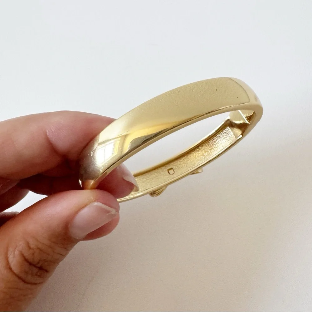 Betsey Johnson Gold Hinged Rhinestone Bow Bangle Bracelet